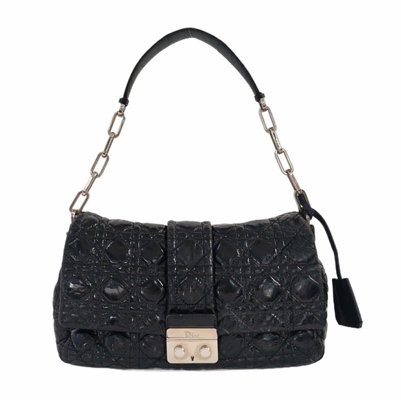 Dior Handbags - CHRISTIAN DIOR BLACK PATENT LEATHER QUILTED SHOULDER BAG